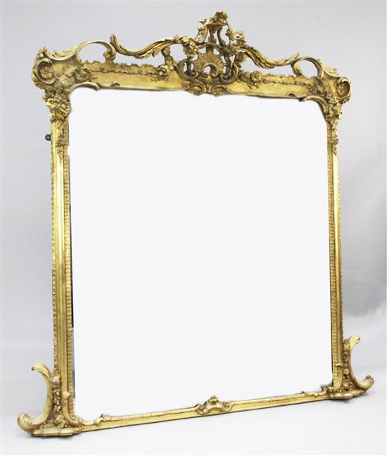 A 19th century giltwood and gesso overmantel mirror, W.5ft 1in. H.5ft 4in.